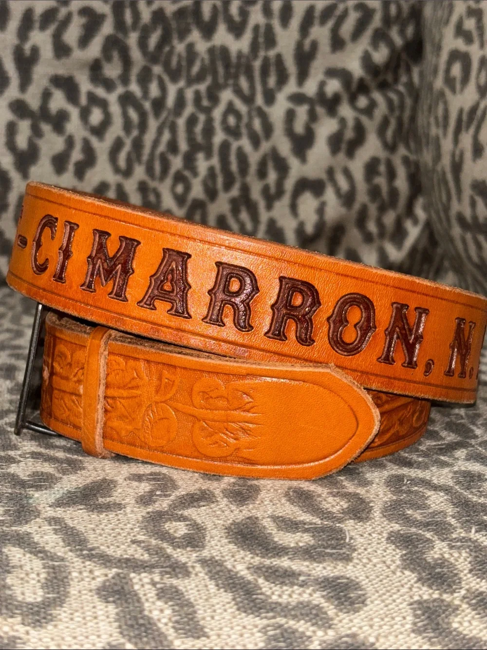Vintage Philmont boyscout ranch tooled leather belt matching brass buckle 36
